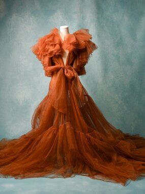 Photoshoot ready! Burnt Orange Ruffle Gown